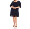 Karen Kane Three-quarter Sleeve Fringe Hem Dress - Plus In Navy In Blue