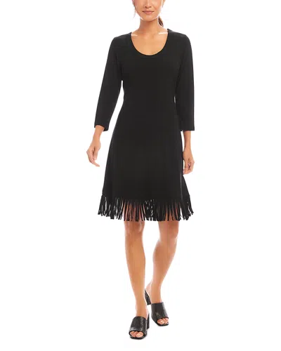 Karen Kane Three Quarter Sleeve Fringe Hem Dress In Black