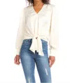 Karen Kane Tie-front Blouse In Ivory In Multi