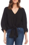 Karen Kane Blouson Sleeve Tie Front Top In Black