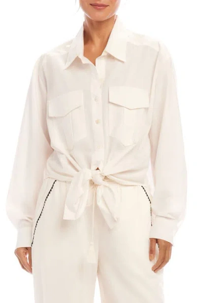 Karen Kane Tie Front Button-up Shirt In Cream