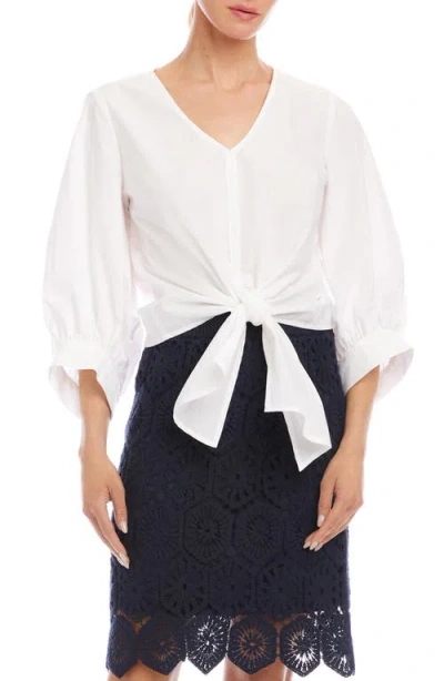 Karen Kane Blouson Sleeve Tie-front Top In Off White