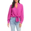 Karen Kane Tie Front Crepe Top In Berry