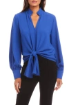 Karen Kane Tie Front Crepe Top In Cobalt