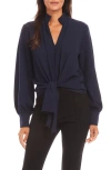 Karen Kane Tie Front Crepe Top In Navy