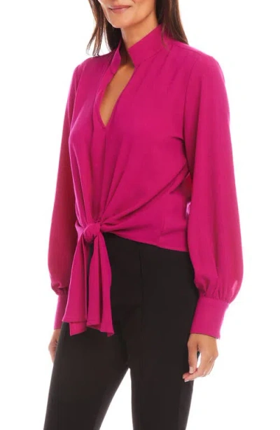 Karen Kane Tie Front Crepe Top In Punch