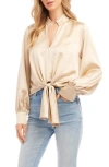Karen Kane Tie Front Crepe Top In Sand