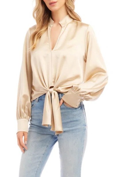 Karen Kane Tie Front Crepe Top In Sand