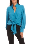 Karen Kane Tie Front Crepe Top In Teal
