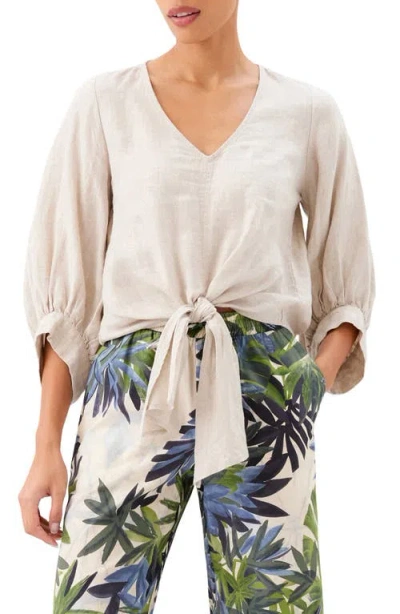 Karen Kane Tie Front Linen Top In Brown