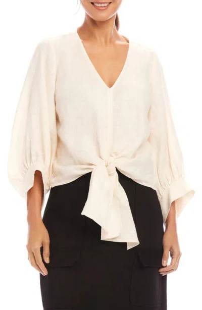 Karen Kane Tie Front Linen Top In Ecru