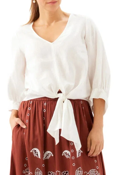 Karen Kane Blouson Sleeve Tie Front Top In White
