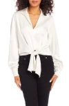 Karen Kane Tie Front Satin Top In Cream