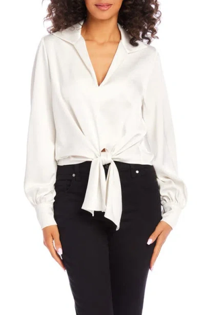 Karen Kane Tie Front Satin Top In Cream