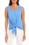 Karen Kane Tie Front Tank Top In Dusty Blue