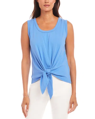 Karen Kane Tie Front Tank Top In Dusty Blue