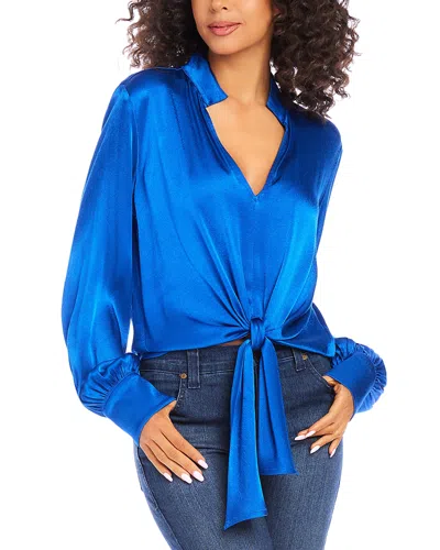 Karen Kane Tie Front Satin Top In Royal