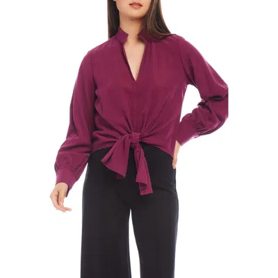 Karen Kane Tie Front Twill Top In Wine