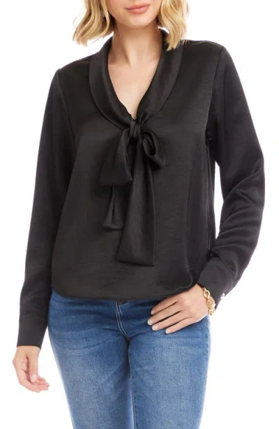 Karen Kane Tie Neck Satin Top In Black