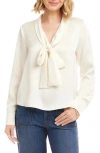Karen Kane Tie Neck Satin Top In White