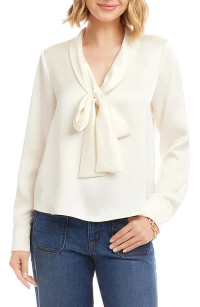 Karen Kane Tie Neck Satin Top In White