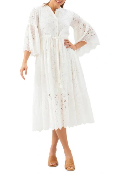 Karen Kane Tiered Cotton Eyelet Midi Dress In White