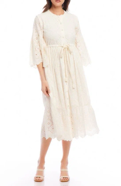 Karen Kane Tiered Eyelet Drawstring Waist Midi Dress In Ivory