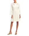 Karen Kane Flare Sleeve Embroidered Tiered Dress In Cream In White