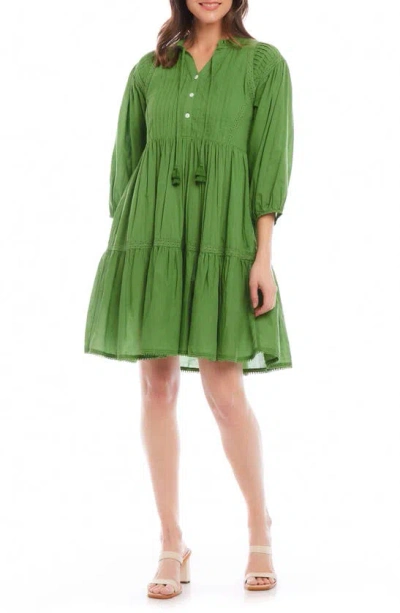 Karen Kane Tiered Lace Trim Cotton Dress In Green