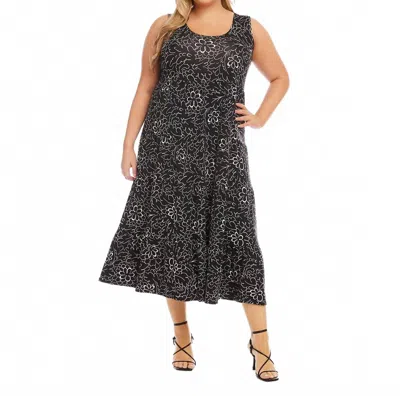 Karen Kane Floral Print Tiered Sleeveless Midi Dress In Black Print