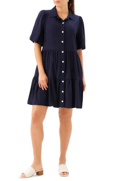 Karen Kane Puff Sleeve Tiered Shirt Dress In Blue