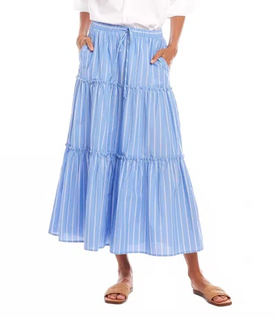 Karen Kane Tiered Stripe Midi Skirt In Blue