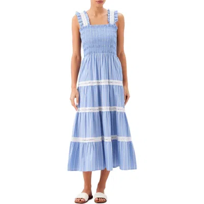 Karen Kane Tiered Stripe Sleeveless Cotton Midi Dress In Blue