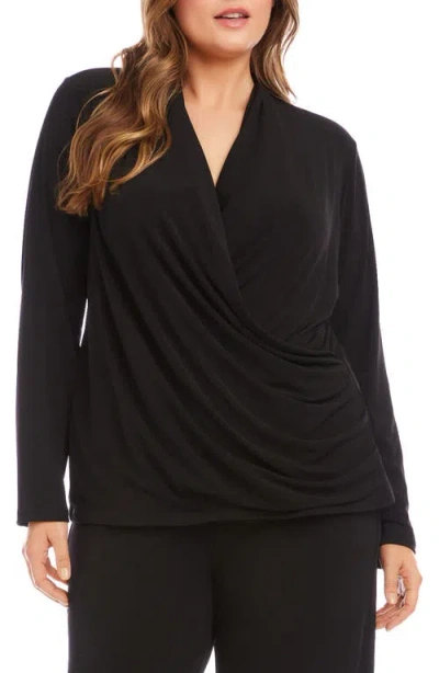 Karen Kane Travel Jersey Faux Wrap Top In Black
