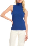Karen Kane Turtleneck Rib Sleeveless Top In Blue