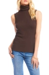 Karen Kane Turtleneck Rib Sleeveless Top In Brown