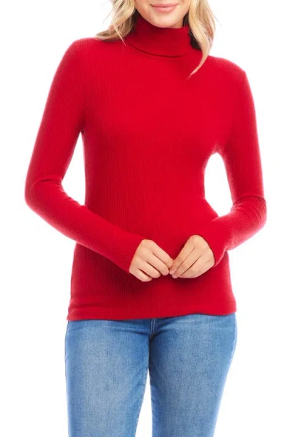 Karen Kane Turtleneck Rib Top In Red