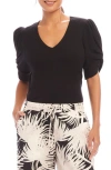 Karen Kane Ribbed Twist Sleeve V-neck Top In Black