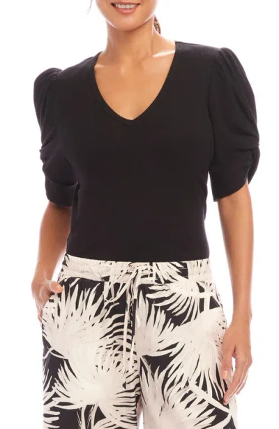 Karen Kane Twist Sleeve Rib Top In Black