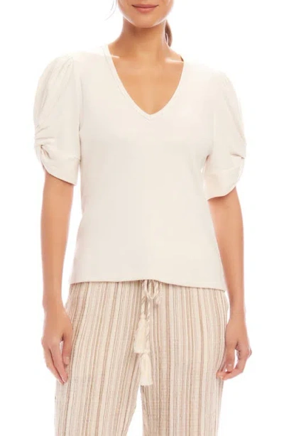 Karen Kane Twist Sleeve Rib Top In Ecru
