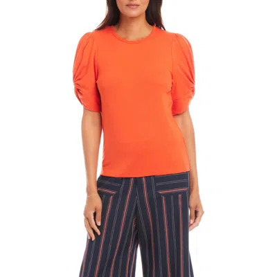 Karen Kane Twist Sleeve Top In Bright Orange