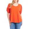 Karen Kane Twist Sleeve Top In Bright Orange