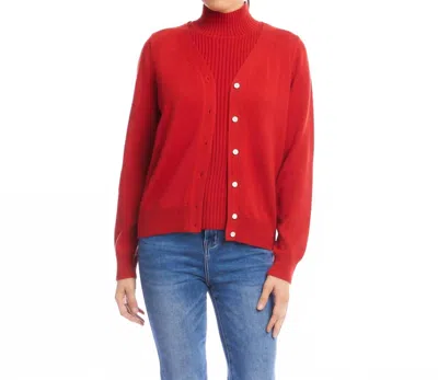 KAREN KANE V-NECK CARDIGAN SWEATER IN TOMATO