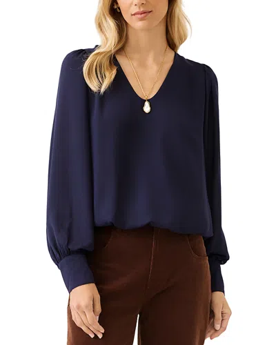 Karen Kane V Neck Puff Sleeve Top In Blue