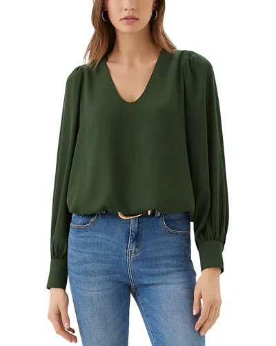 Karen Kane V Neck Puff Sleeve Top In Green