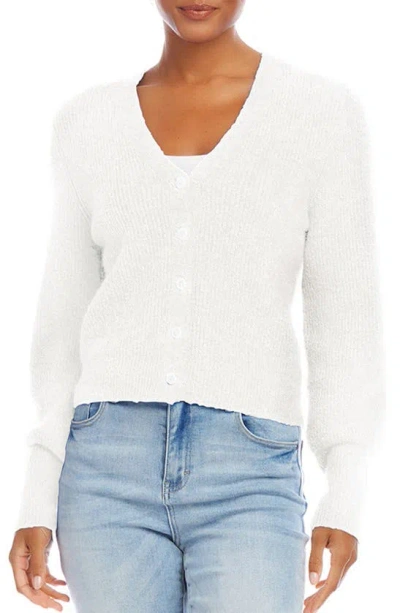 Karen Kane V-neck Rib Cardigan In Off White