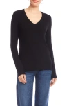 Karen Kane Rib V-neck Long Sleeve Top In Black