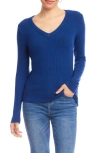 Karen Kane Ribbed V Neck Top In Blue