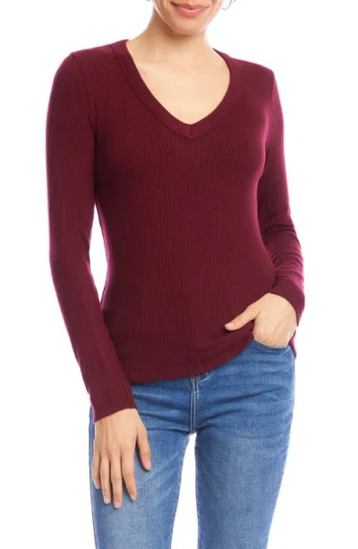 Karen Kane Rib V-neck Long Sleeve Top In Animal Print