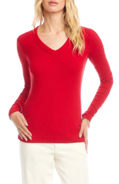 Karen Kane V-neck Rib Top In Red